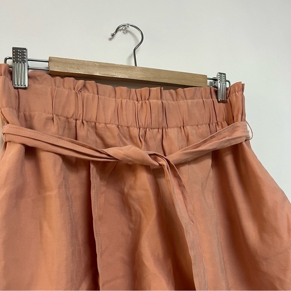 BCBGMaxAzria Paperbag Dressy Shorts Tie Waist Stretchy Dusty Peach Tan Medium - Picture 7 of 8